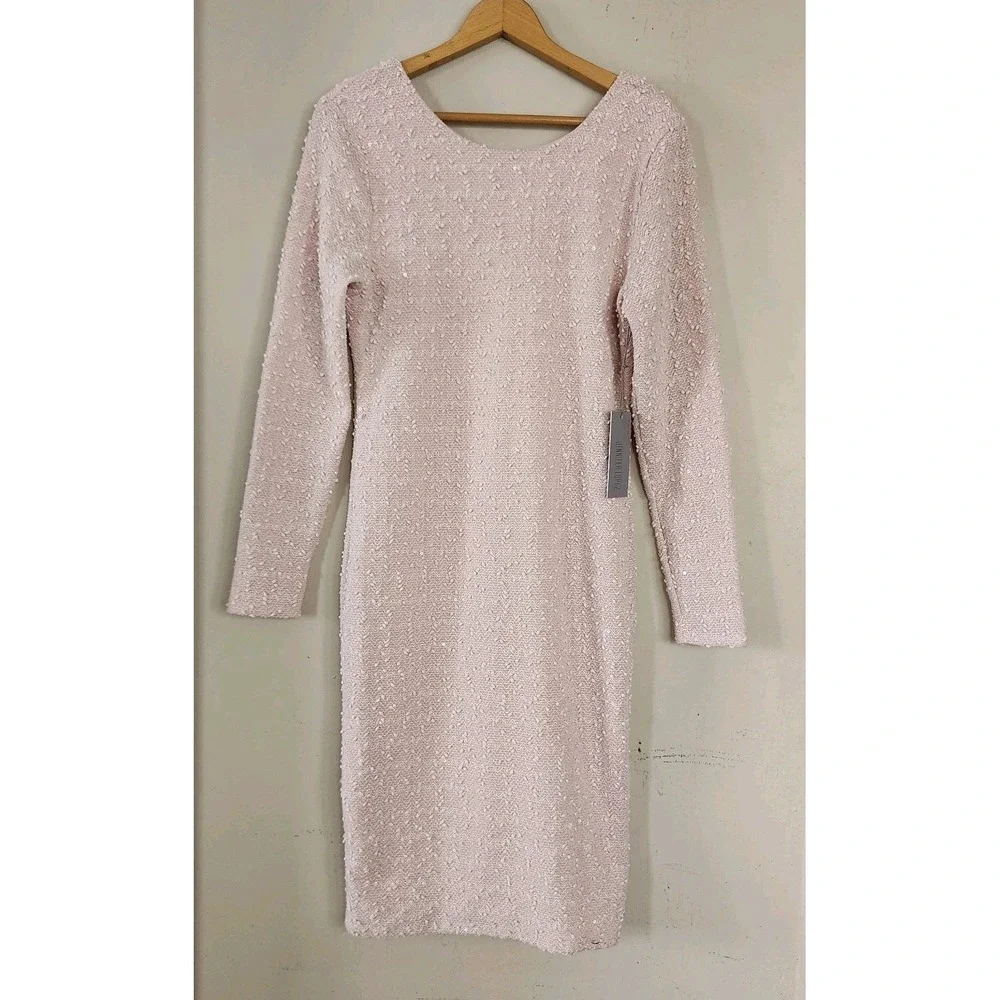 NWT Jennifer Lopez Womens Sz Large Pink Sparkle Bodycon Cocktail Dress Pullover